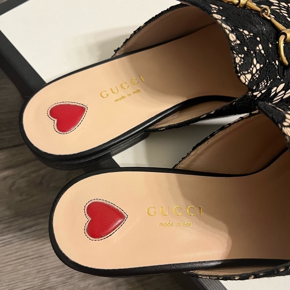 Gucci Princetown Black/Nude Leather and Lace Horsebit Flat Loafer Mules - 37 - Picture 5 of 8